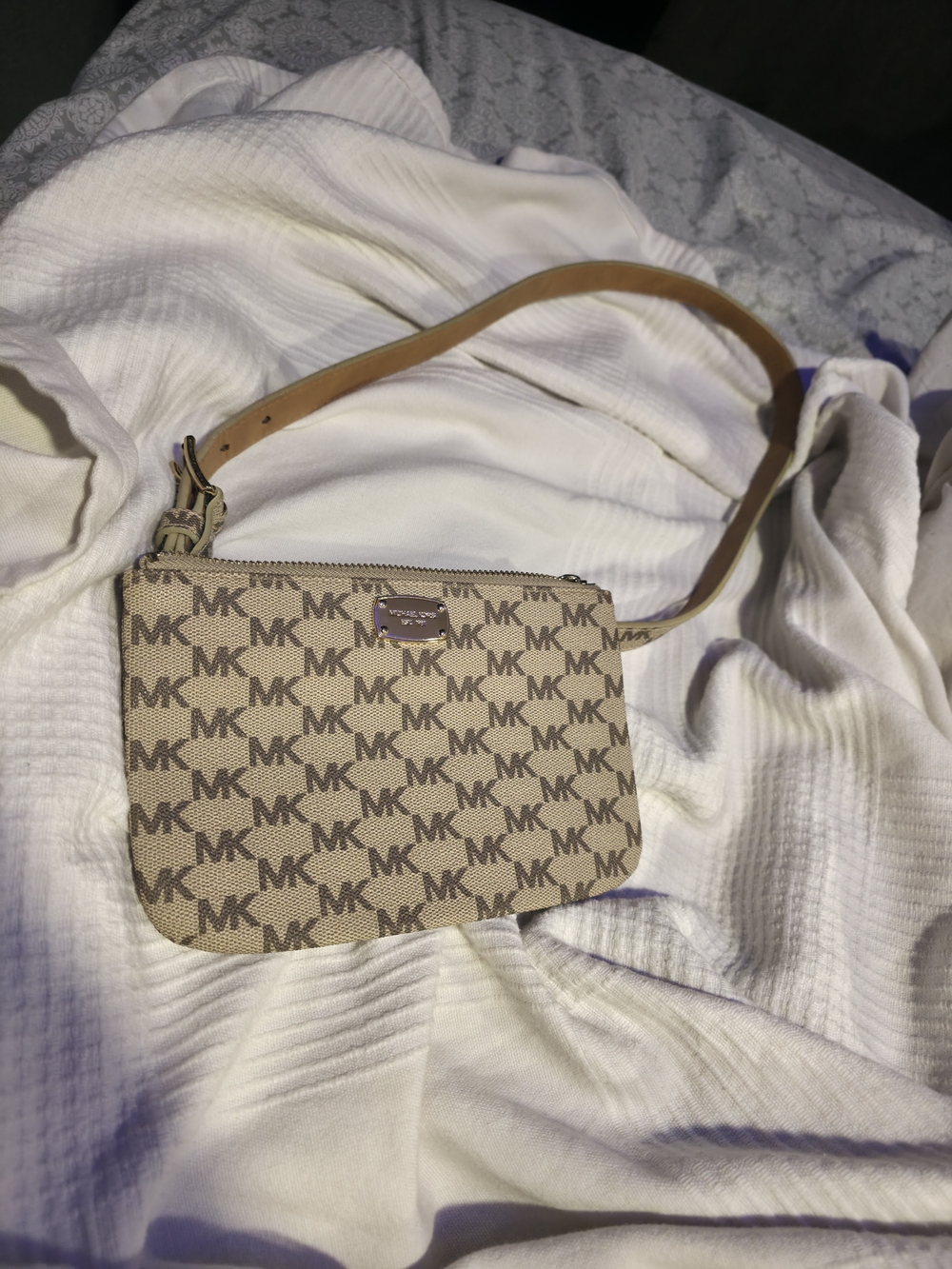 Michael Kors Beige Signature MK Crossbody Wristlet